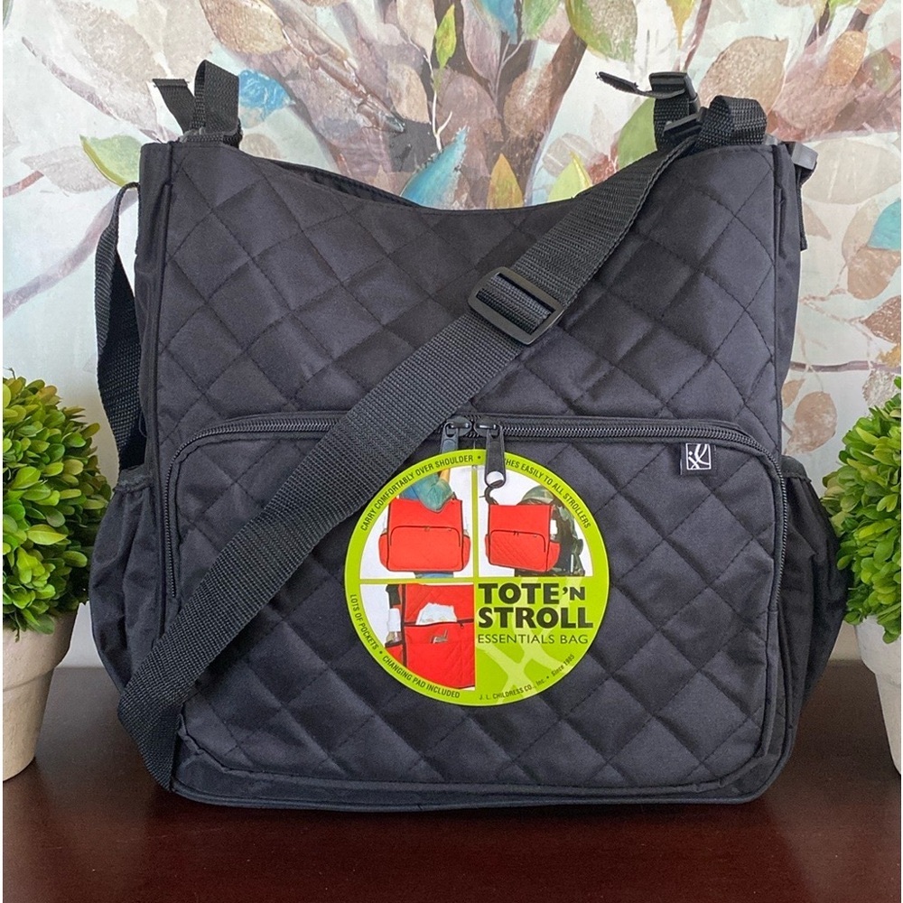 JL CHILDRESS🖤BLACK🖤QUILTED TOTE N STROLL ESSENTIALS DIAPER 🍼BABY🍼 BAG🌟NWT🌟
